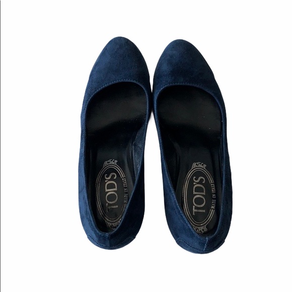 Tod’s Blue Suede Almond-Toe Demi-Wedge in size 5 - Picture 6 of 8